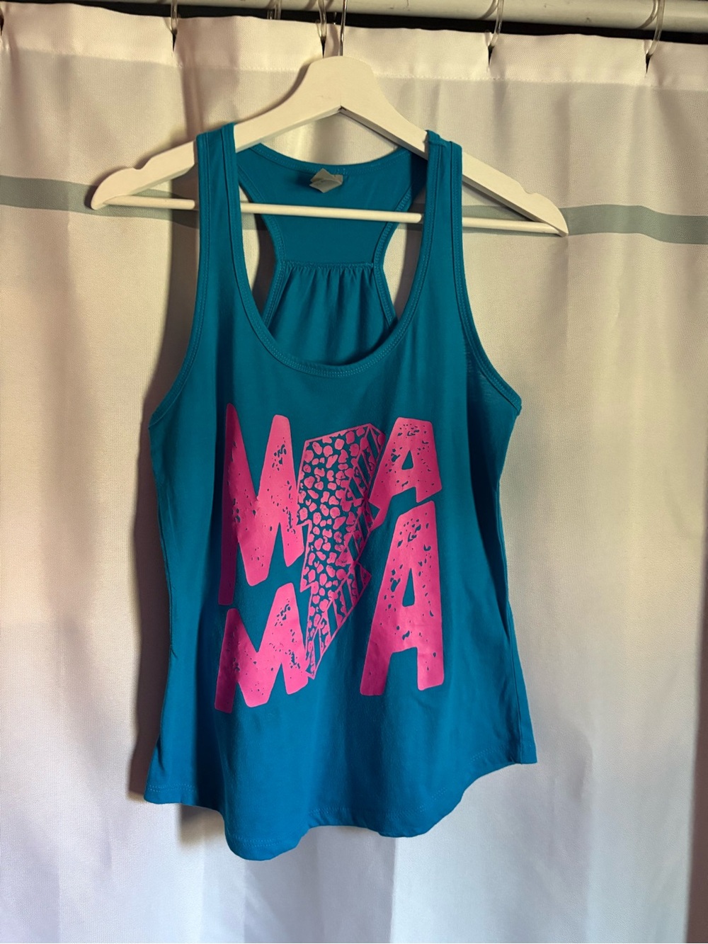 Next Level Apparel Teal Racerback Tank with Pink Graphic